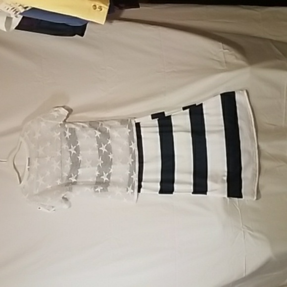 NAUTICAL MAXI SKIRT W/ STARS PEEK-A-BOO STARS CREW NECK SHIRT IN WHITE Sz L - Picture 4 of 4